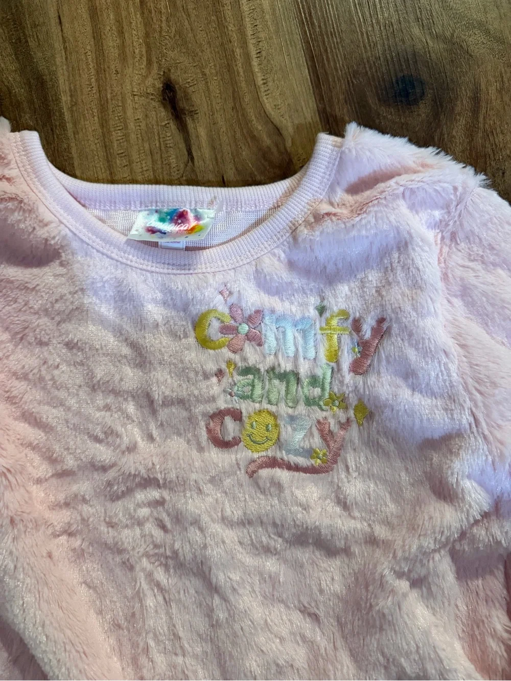 Magic Plush Light Pink Girls Pajama Top with Embroidered Front